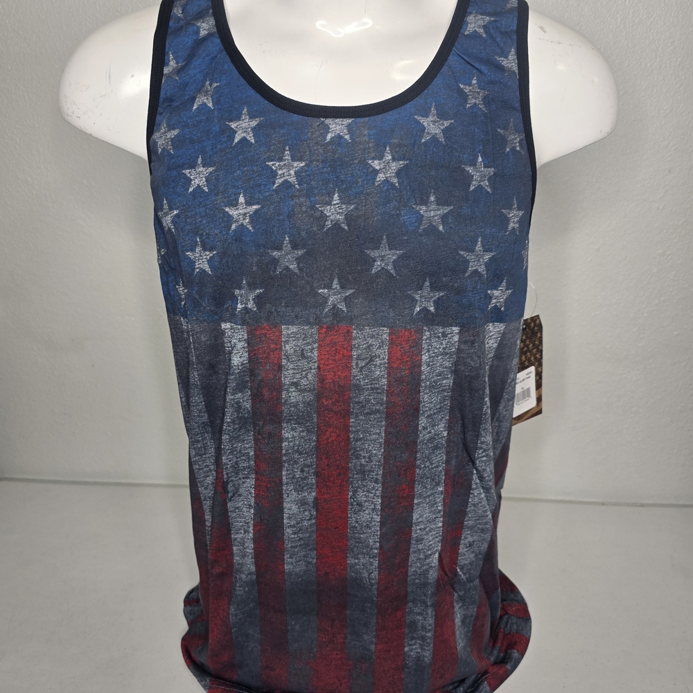 Affliction Blue and Red Stars and Stripes Tank Top